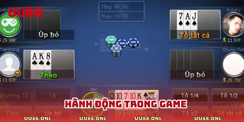 Những hành động xuất hiện trong cách chơi cá cược Xì Tố